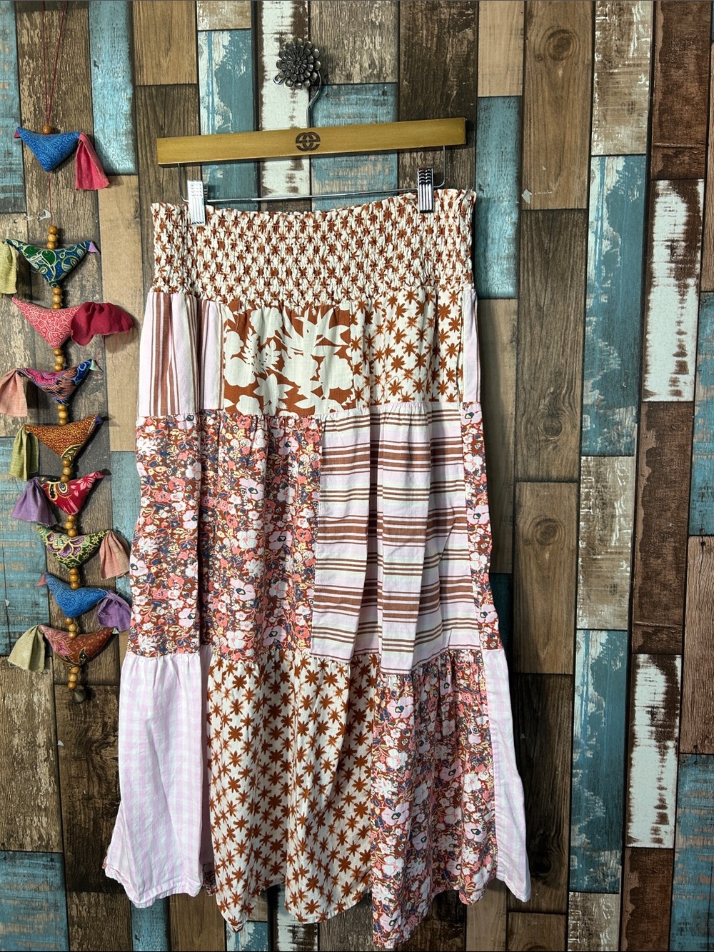 Universal Thread Patchwork Maxi Skirt in Pink & Brown
